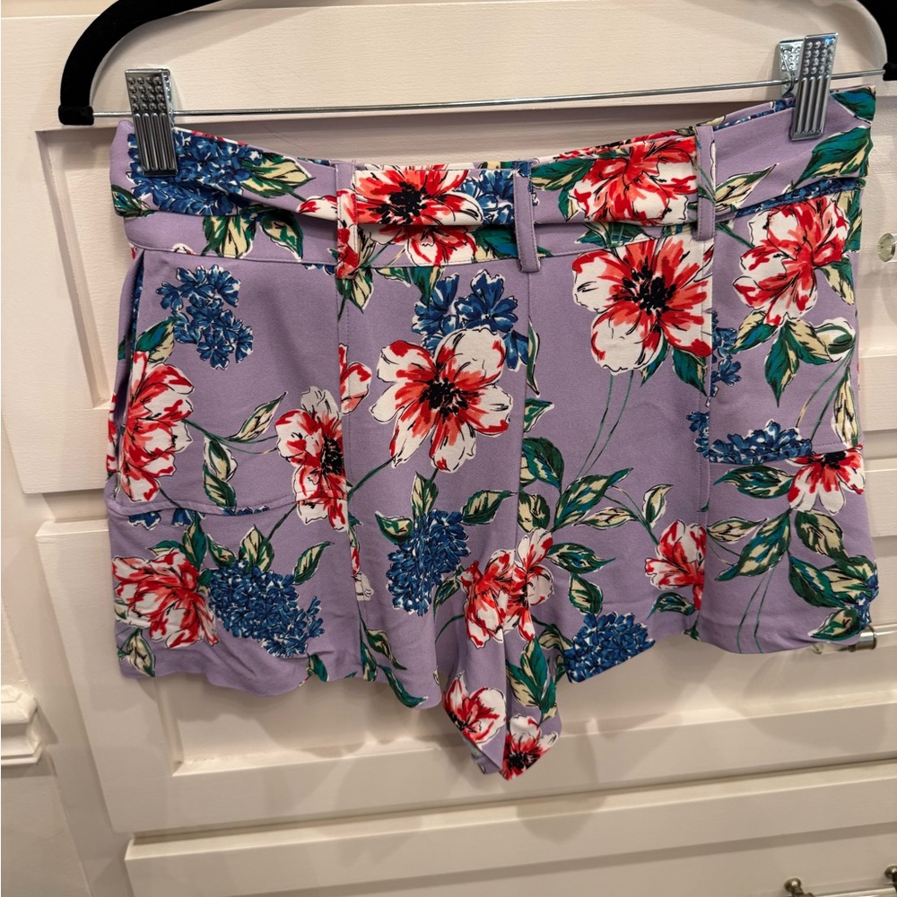 Parker Lavender Floral Tie-Waist Shorts with Blue & Red Blossoms - Picture 5 of 5